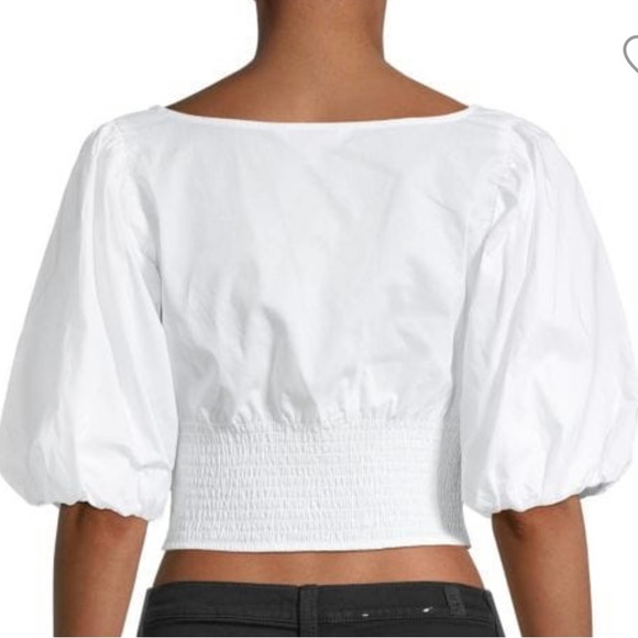 NWT BB DAKOTA SMOCKED PUFF-SLEEVE COTTON POPLIN TOP WHITE SMALL - Picture 4 of 6